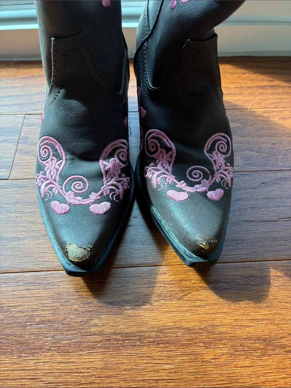 Roper Brown Kids Western Boots with Pink & White Wing Embroidery